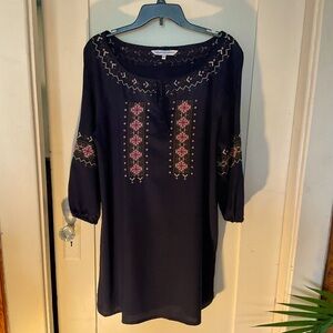 Cupcakes & Cashmere Navy dress with Pink and Green Embroidery